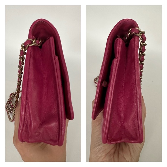 ๐ฏ CHANEL CC Camilia Fuschia Lambskin Leather Wallet on Chain w/ auth card - Picture 11 of 15